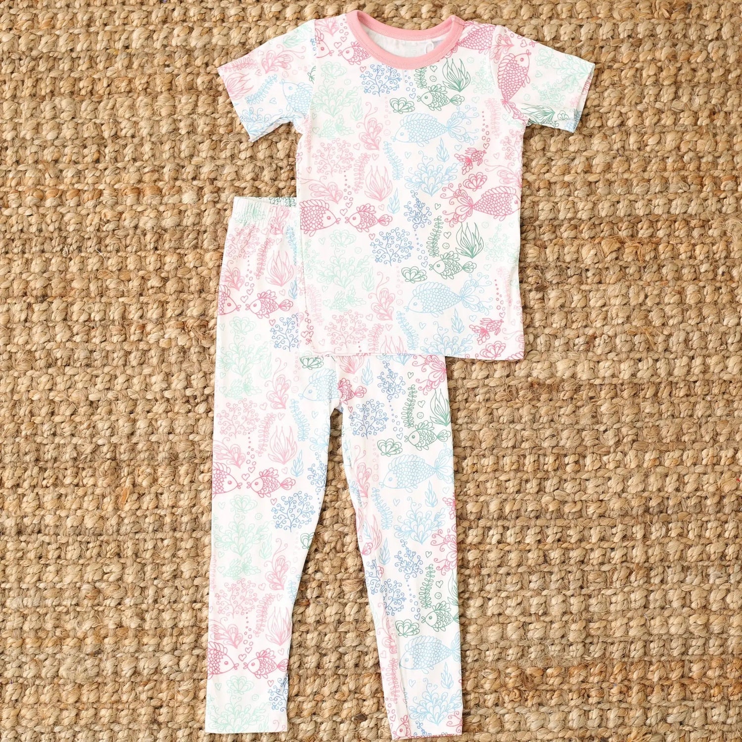 Bestaroo Koi Fish Pajama Set for Kids Bamboo Short Sleeve Matching Top and Bottom - 