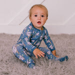 Baby footie pajamas with all-over koala print and a front two-way zipper.