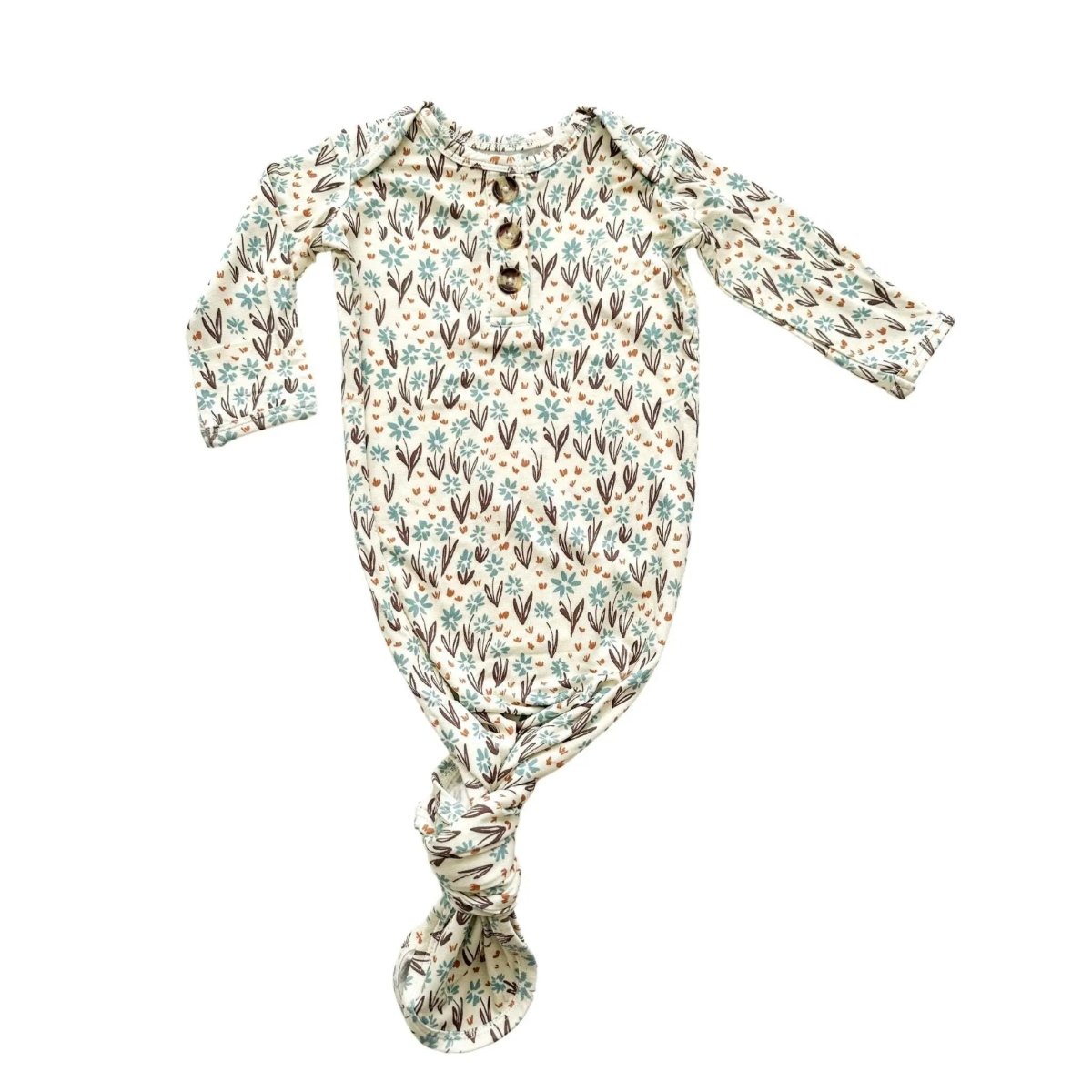 La La Floral Knotted Baby Gown in Soft Viscose Bamboo for Newborns - Everetts Place