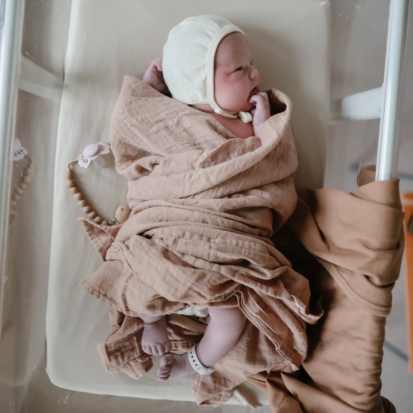 Organic Cotton Muslin Swaddle Blanket for Baby Cuddling and Nursing Mushie