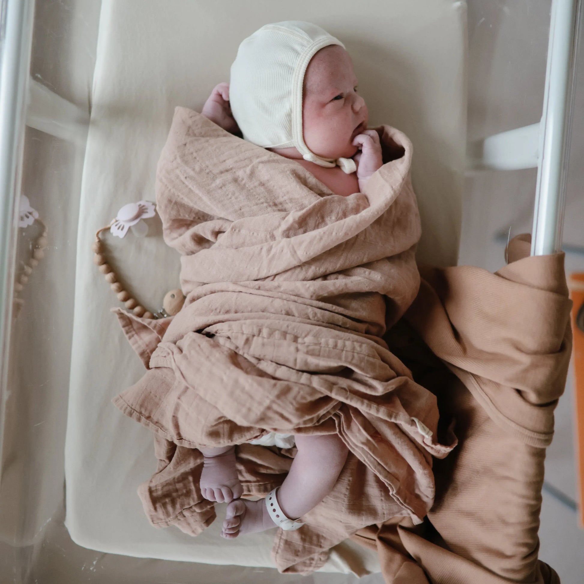 Organic Cotton Muslin Swaddle Blanket for Baby Cuddling and Nursing Mushie