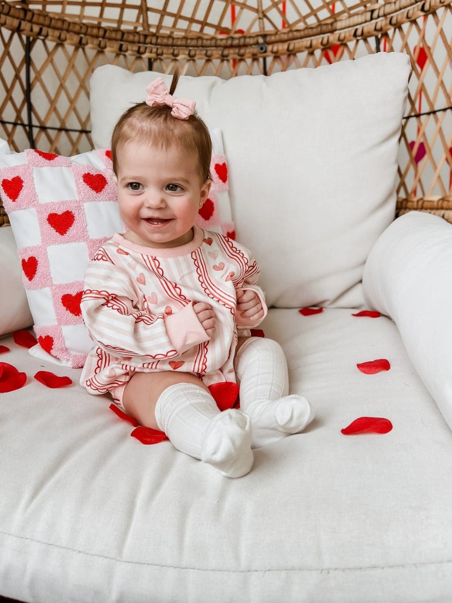 Little Joy Co. Laced With Love Plaid Heart Sweatshirt Romper Holiday - Everetts Place Boutique - 