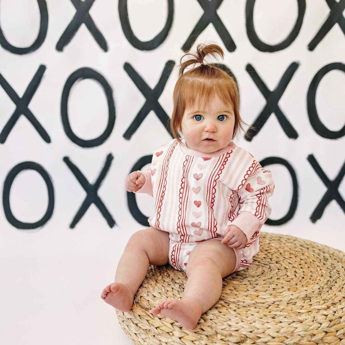 Little Joy Co. Laced With Love Plaid Heart Sweatshirt Romper Holiday - Everetts Place Boutique - 