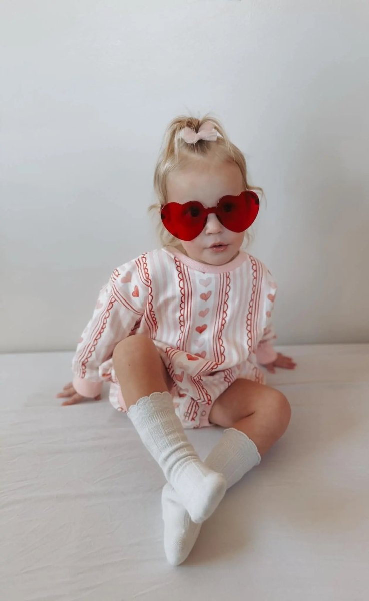 Little Joy Co. Laced With Love Plaid Heart Sweatshirt Romper Holiday - Everetts Place Boutique - 