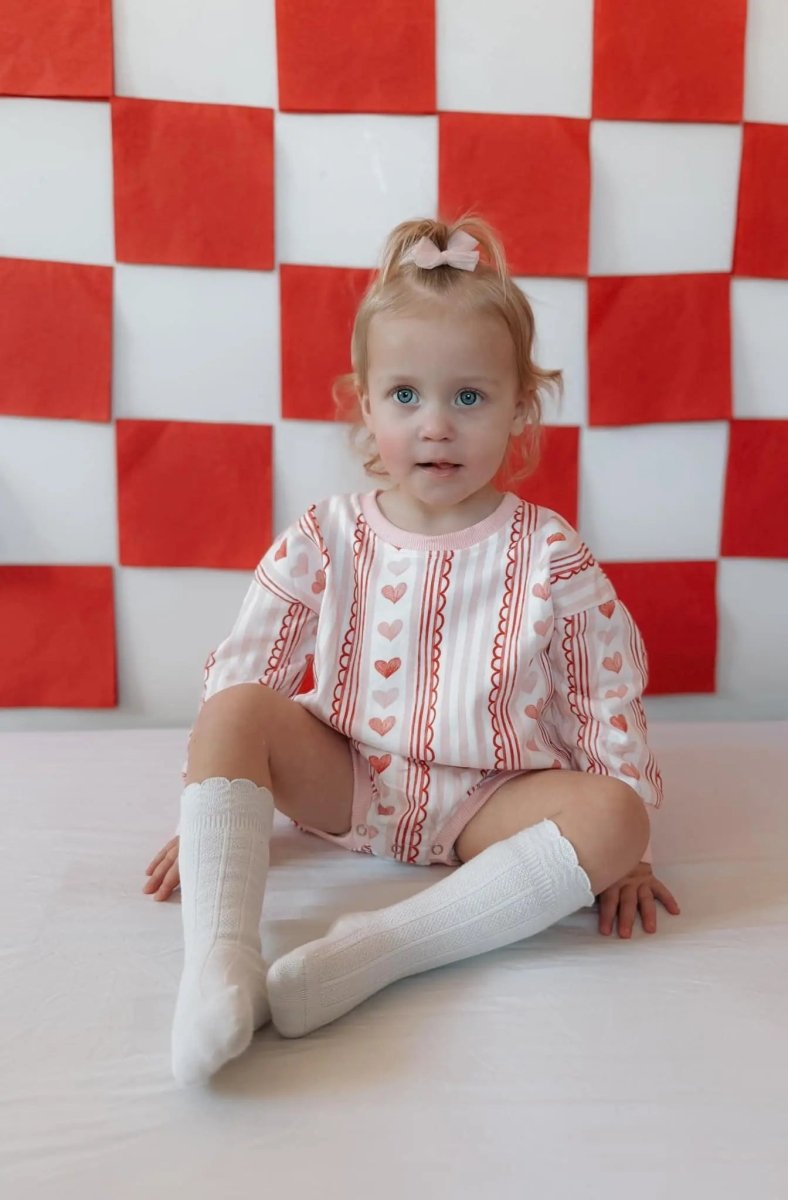 Little Joy Co. Laced With Love Plaid Heart Sweatshirt Romper Holiday - Everetts Place Boutique - 