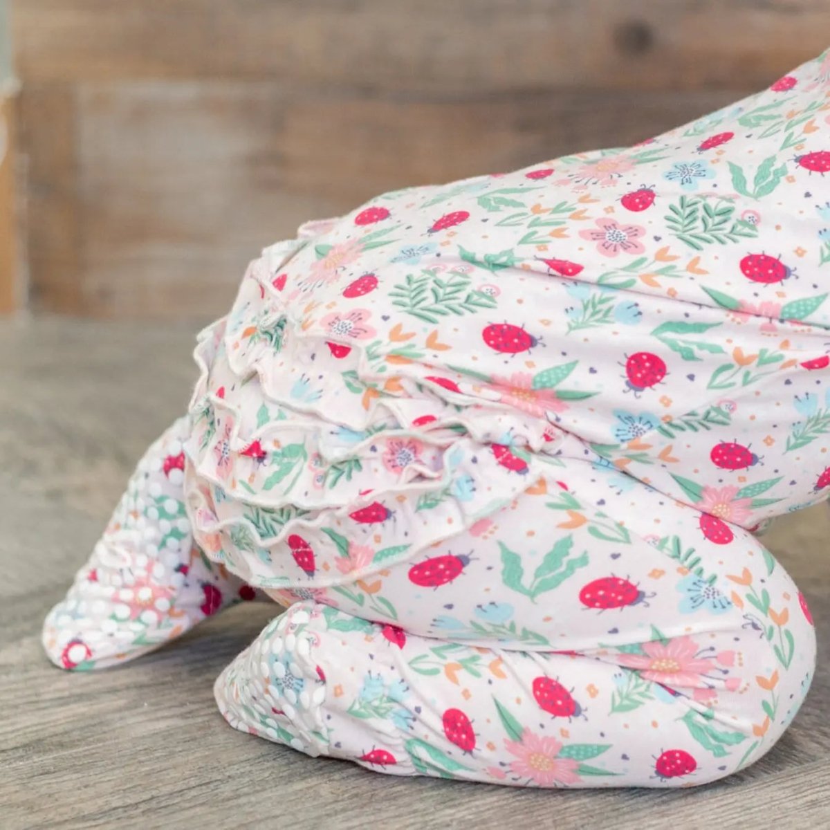 Sweet Bamboo Ladybug Baby Footie with Two Way Zipper and Non Slip Grips for Infants - 