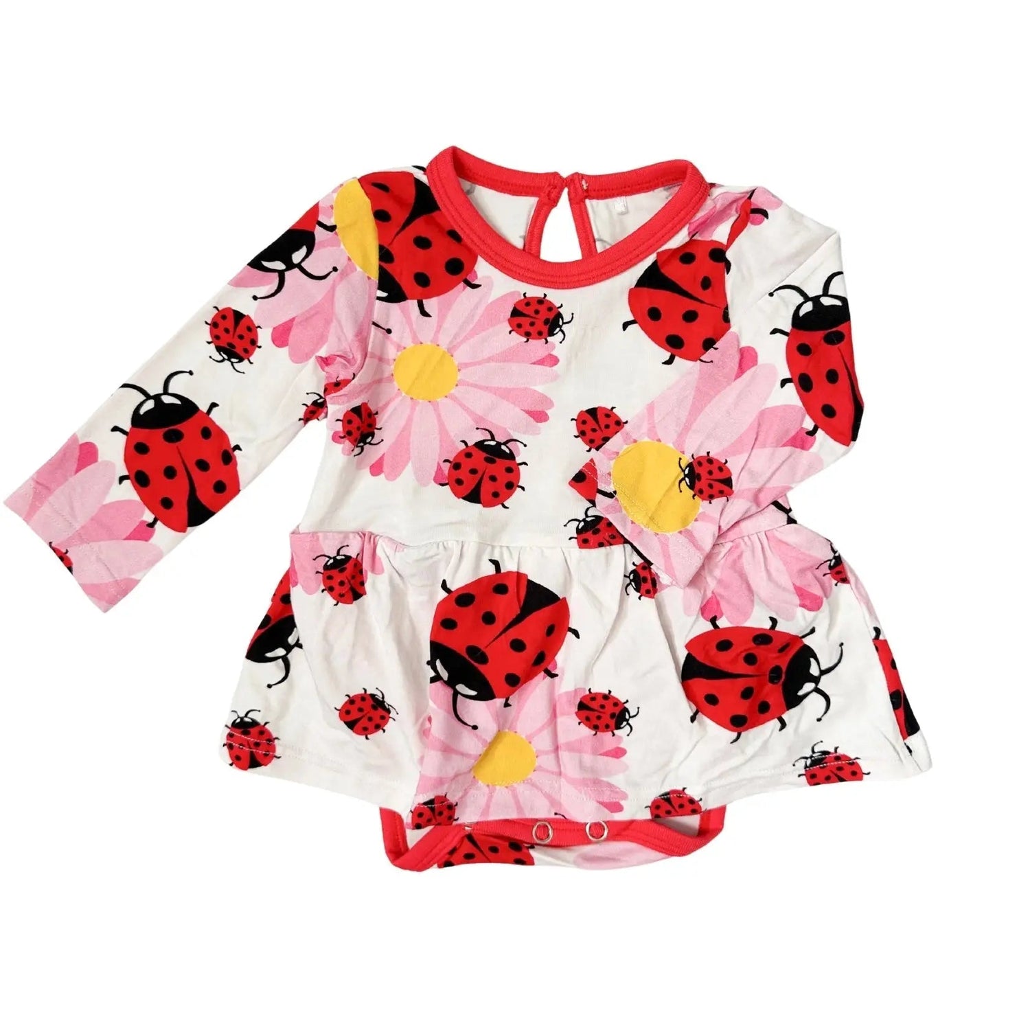 Bestaroo Ladybug Bamboo Bodysuit Dress For Babies With Snap Closure - 