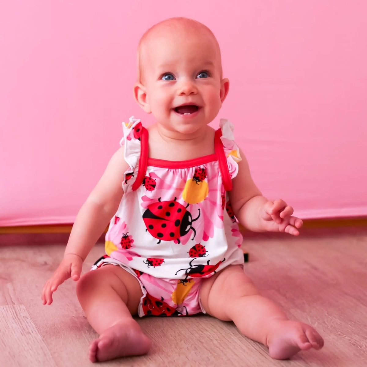Bestaroo Ladybug Bubble Romper For Baby Soft Bamboo Flutter Sleeve - 