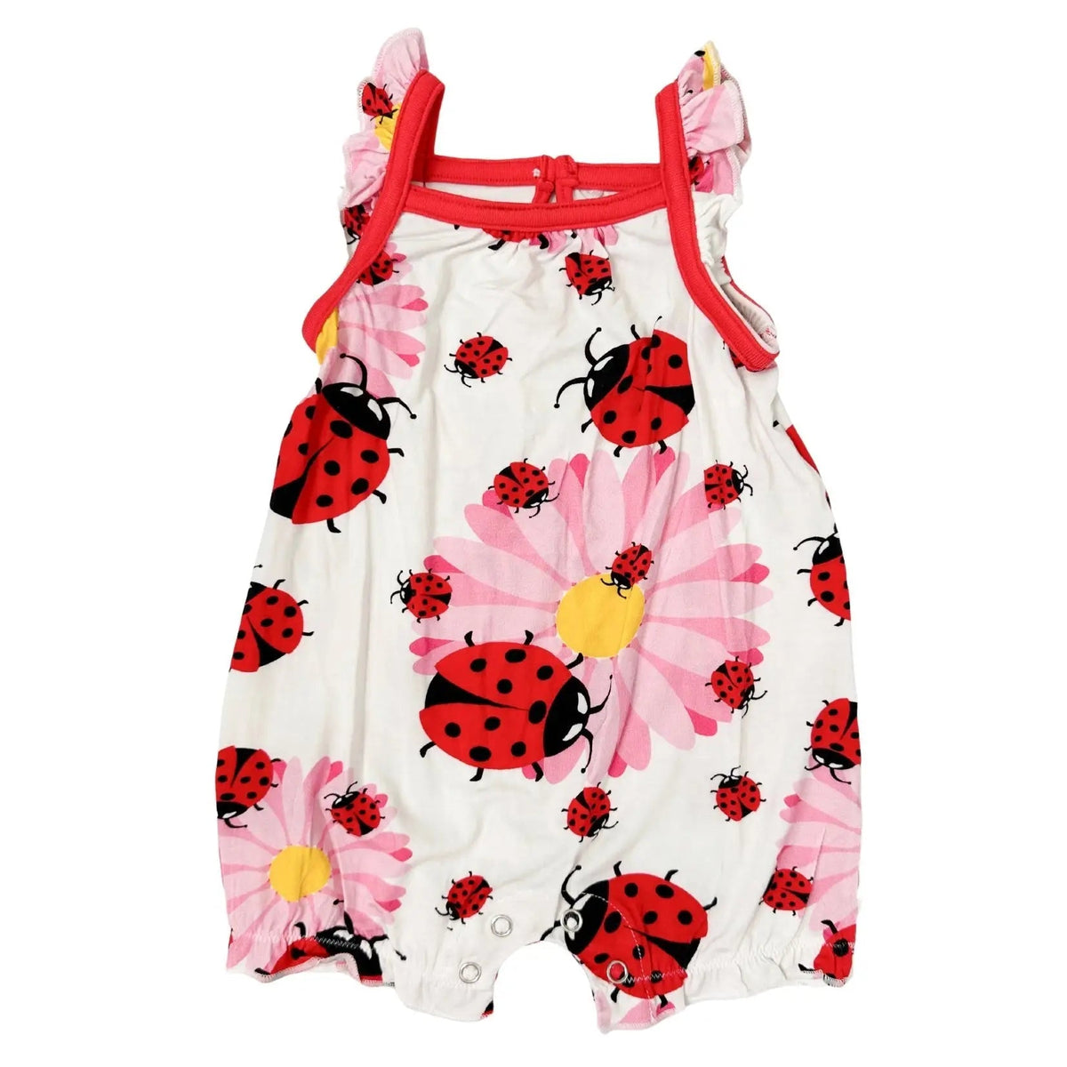 Bestaroo Ladybug Bubble Romper For Baby Soft Bamboo Flutter Sleeve - 