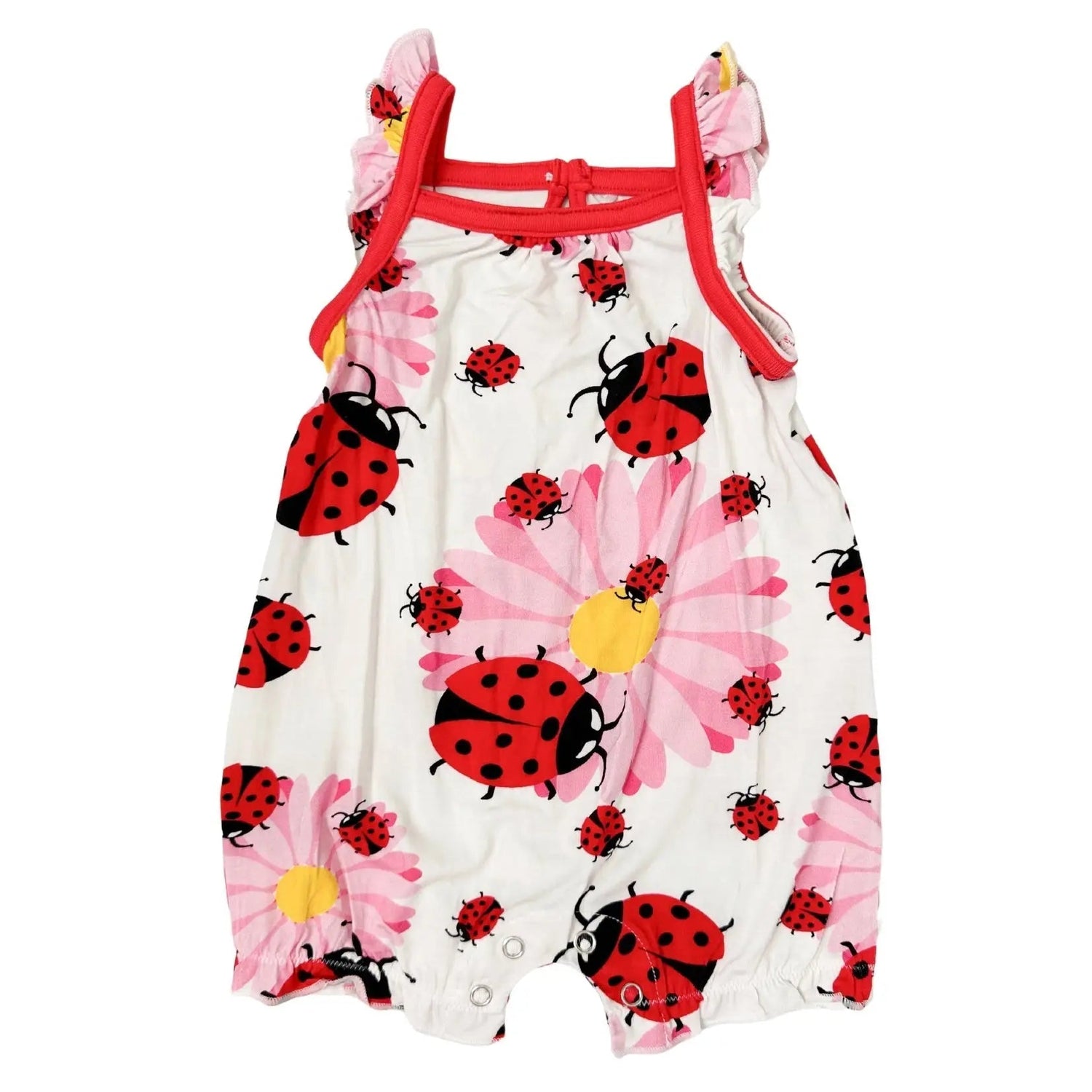Bestaroo Ladybug Bubble Romper For Baby Soft Bamboo Flutter Sleeve - 
