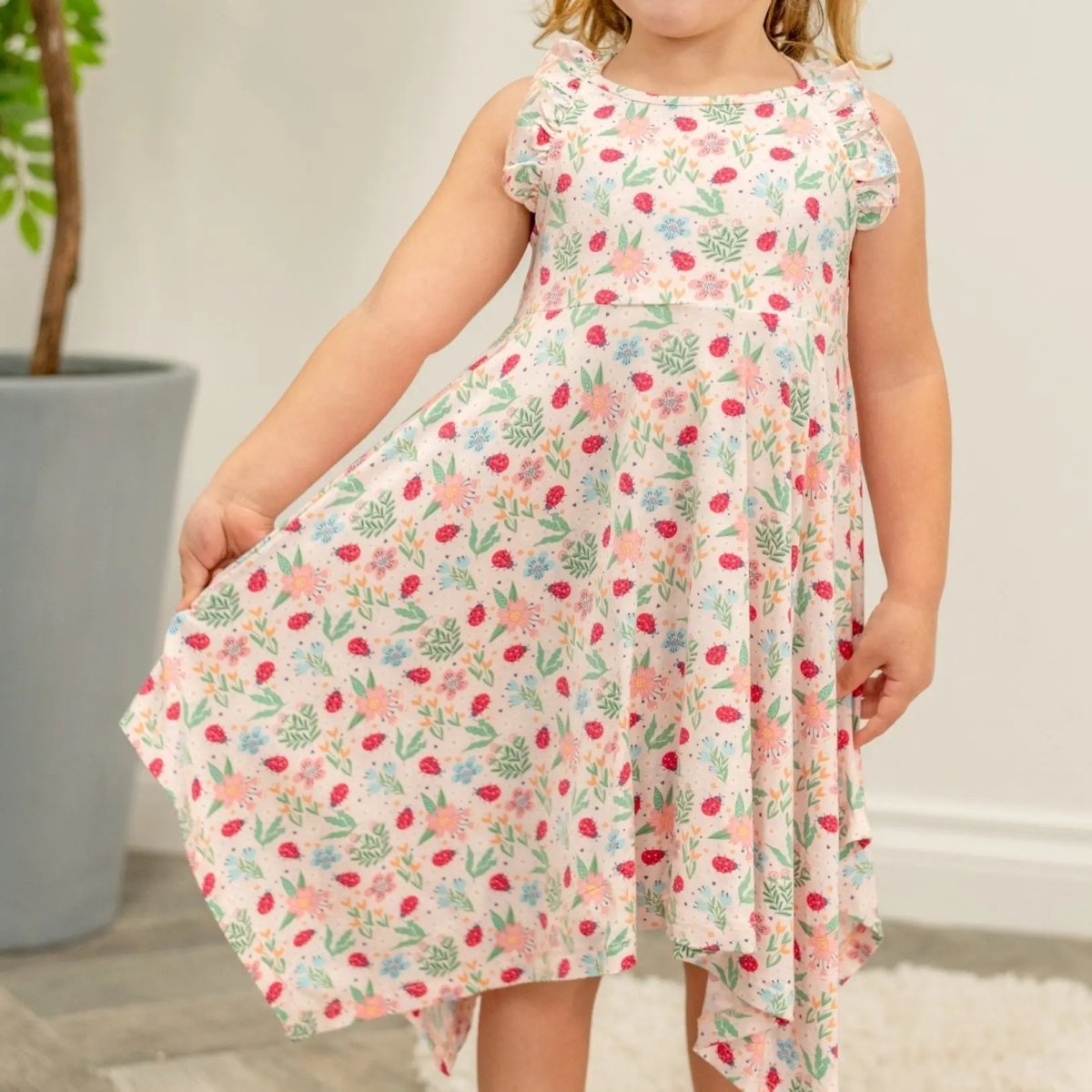 Sweet Bamboo Ladybug Flower Garden Emma Racerback Dress for Active Girls - 