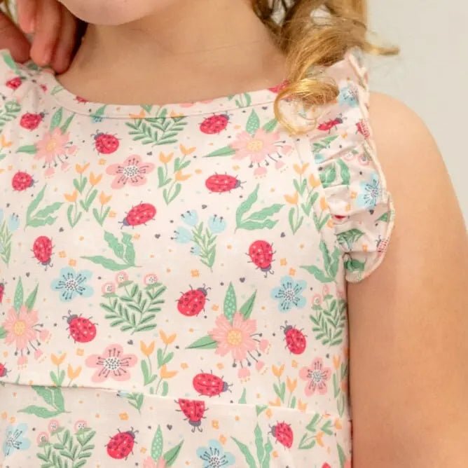 Sweet Bamboo Ladybug Flower Garden Emma Racerback Dress for Active Girls - 