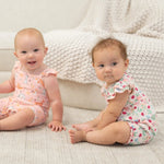 Sweet Bamboo Ladybug Flower Garden Ruffle Romper with Flutter Sleeves for Girls - 