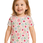 Sweet Bamboo Ladybug Flower Garden Pajama Set with Fun Design for Summer Girls - Apparel & Accessories > Clothing > Sleepwear & Loungewear > Pajamas Summer Pajama