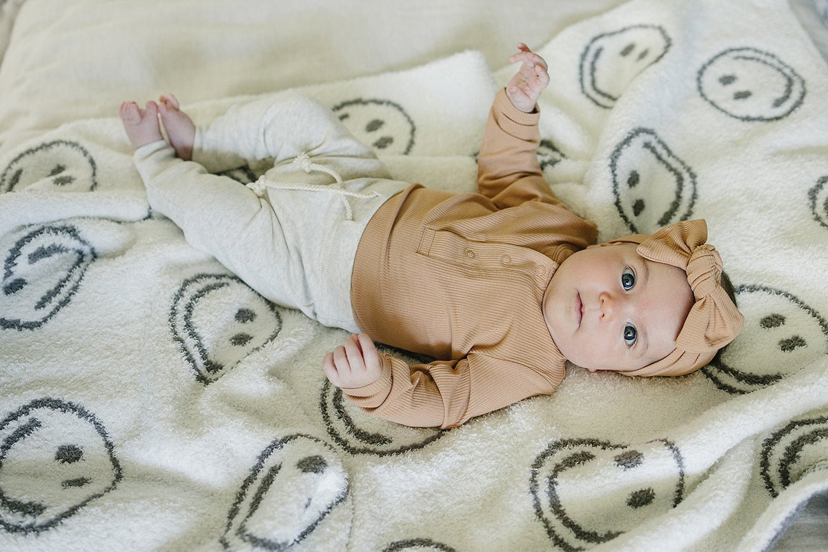 Mebie Baby Latte Bamboo Snap Long Sleeve Ribbed Bodysuit - 