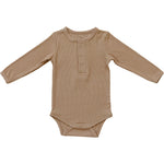 Mebie Baby Latte Bamboo Snap Long Sleeve Ribbed Bodysuit - 