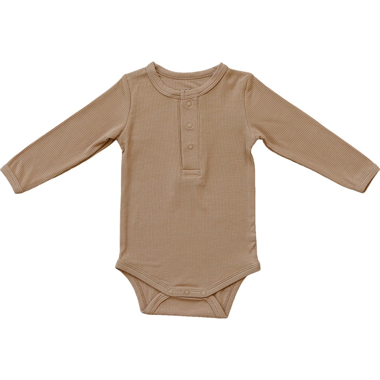 Mebie Baby Latte Bamboo Snap Long Sleeve Ribbed Bodysuit - 