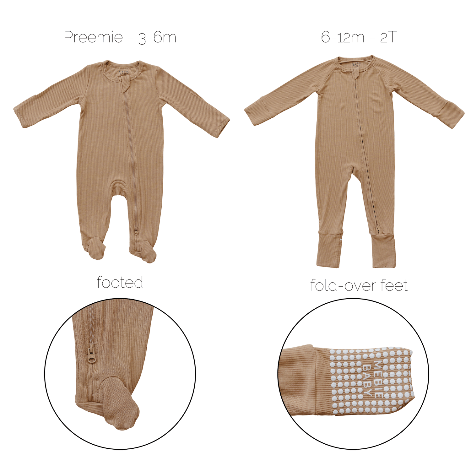 Mebie Baby Latte Ribbed Bamboo Zipper - 
