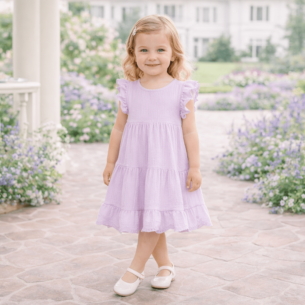 Lavender Eyelet Flutter Sleeve Gauze Easter Dress - One-piece garment, Pink, Day Dress, Dress, Ruffle | Everetts Place