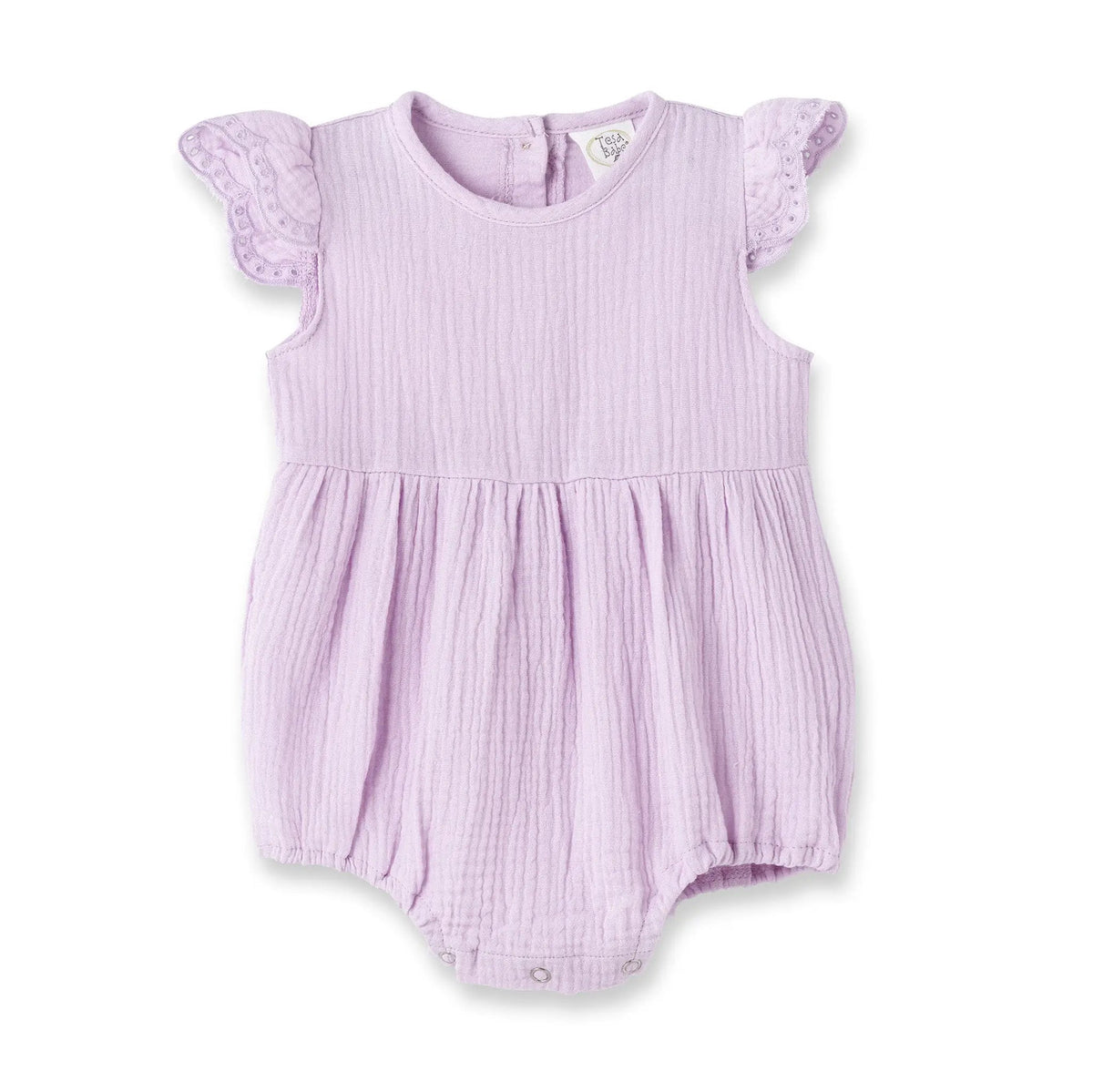 Tesa Babe Lavendar Gauze Baby Bodysuit w/Eyelet Flutter Sleeves - 