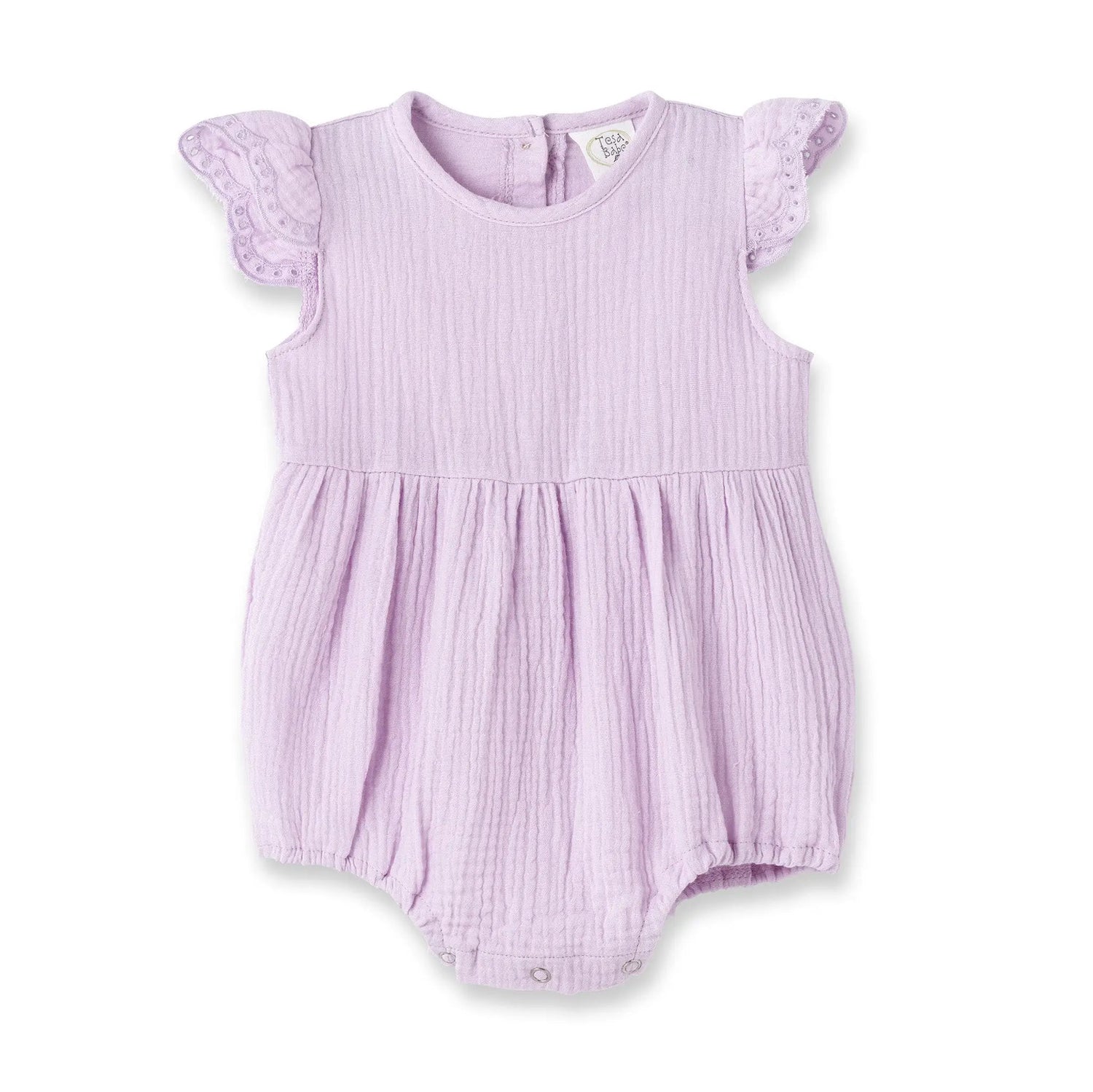 Tesa Babe Lavendar Gauze Baby Bodysuit w/Eyelet Flutter Sleeves - 