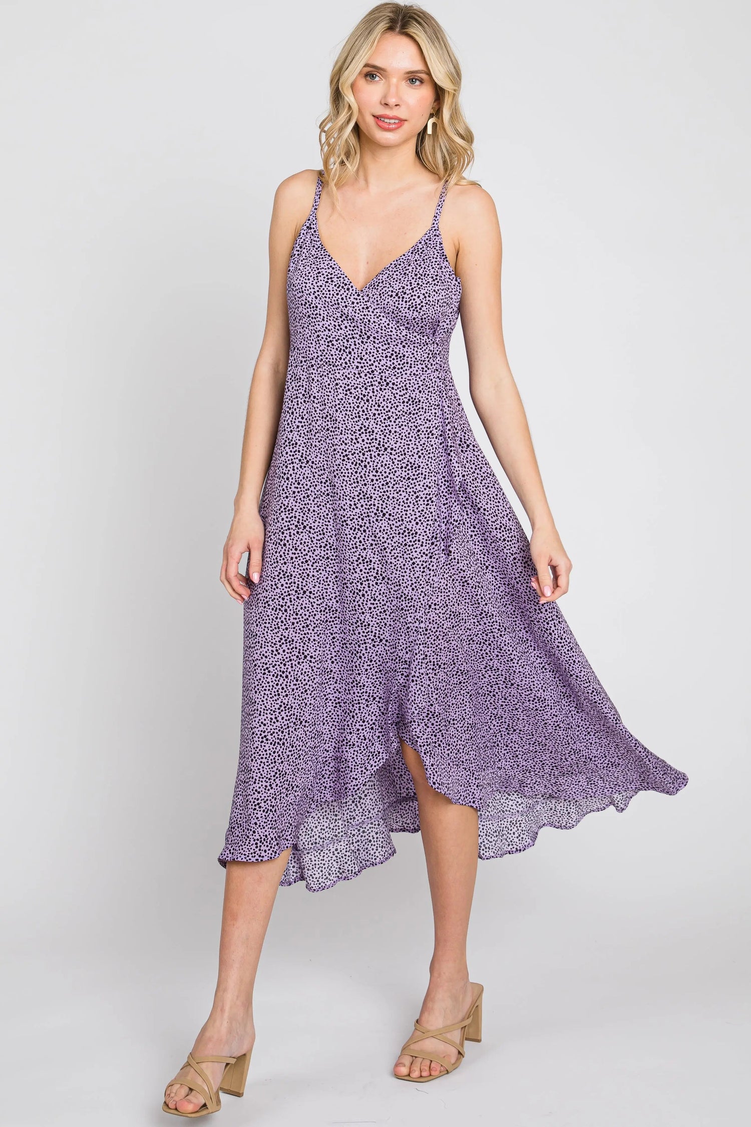 Lavender Animal Print Wrap Midi Dress - Day Dress, Dress, Sandal, Shoe, High heels | Everetts Place