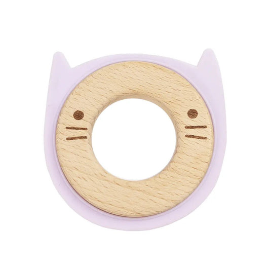 Lavender Animal Teether Wooden and Silicone for Babies 4 Months and Up.