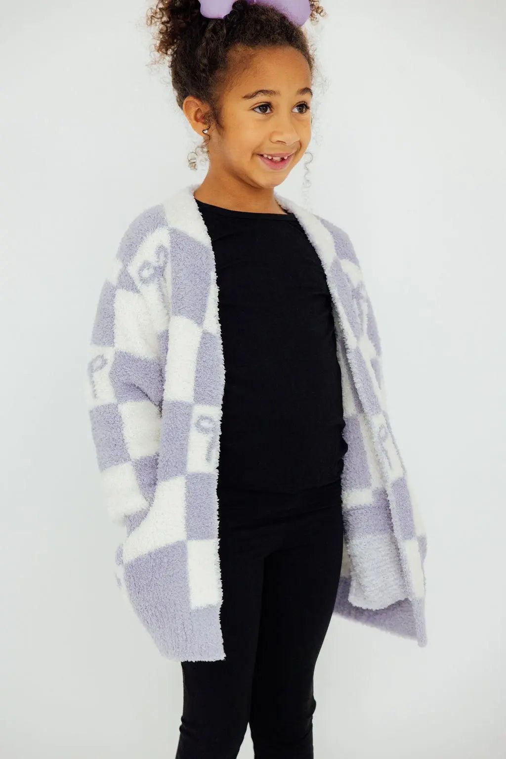 Mila & Rose ® Lavender Checker Bow Cozy Cardigan - 