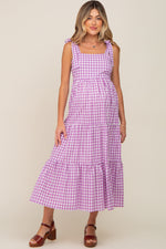PinkBlush Lavender Checkered Sleeveless Tiered Maternity Maxi DressEveretts Place