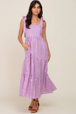 PinkBlush Lavender Checkered Sleeveless Tiered Maternity Maxi DressEveretts Place