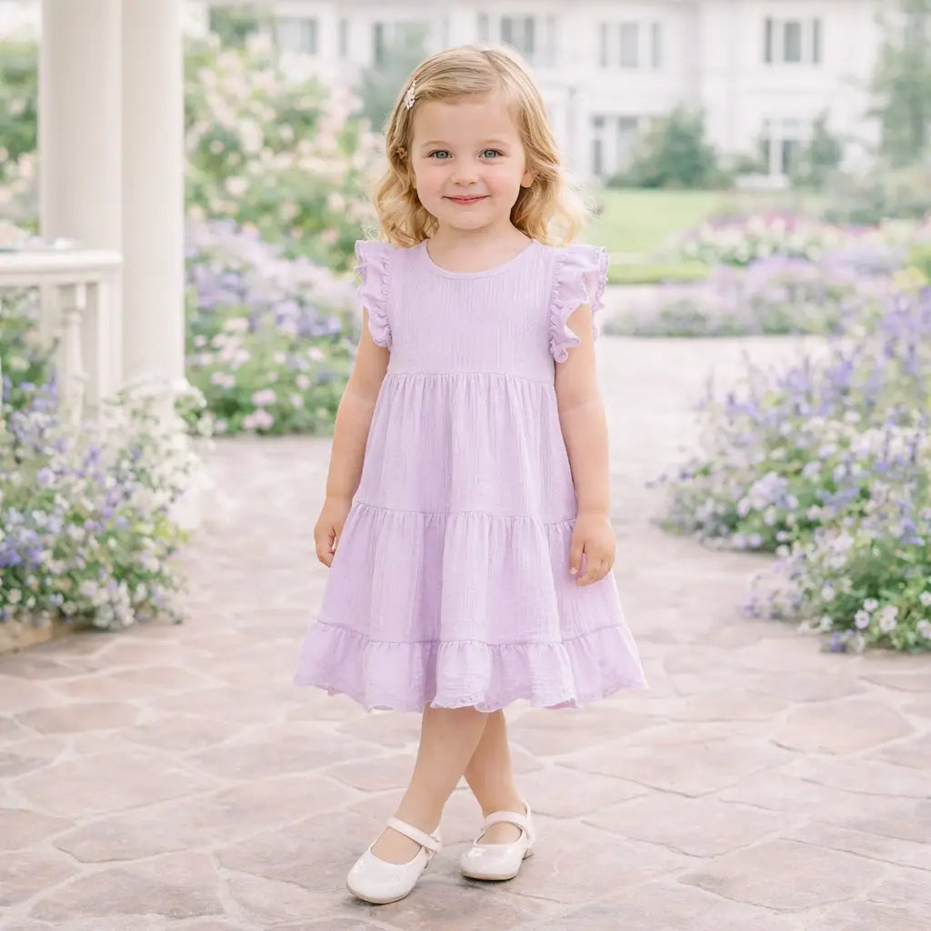 Tesa Babe Lavender Eyelet Flutter Sleeve Gauze Easter Dress - 
