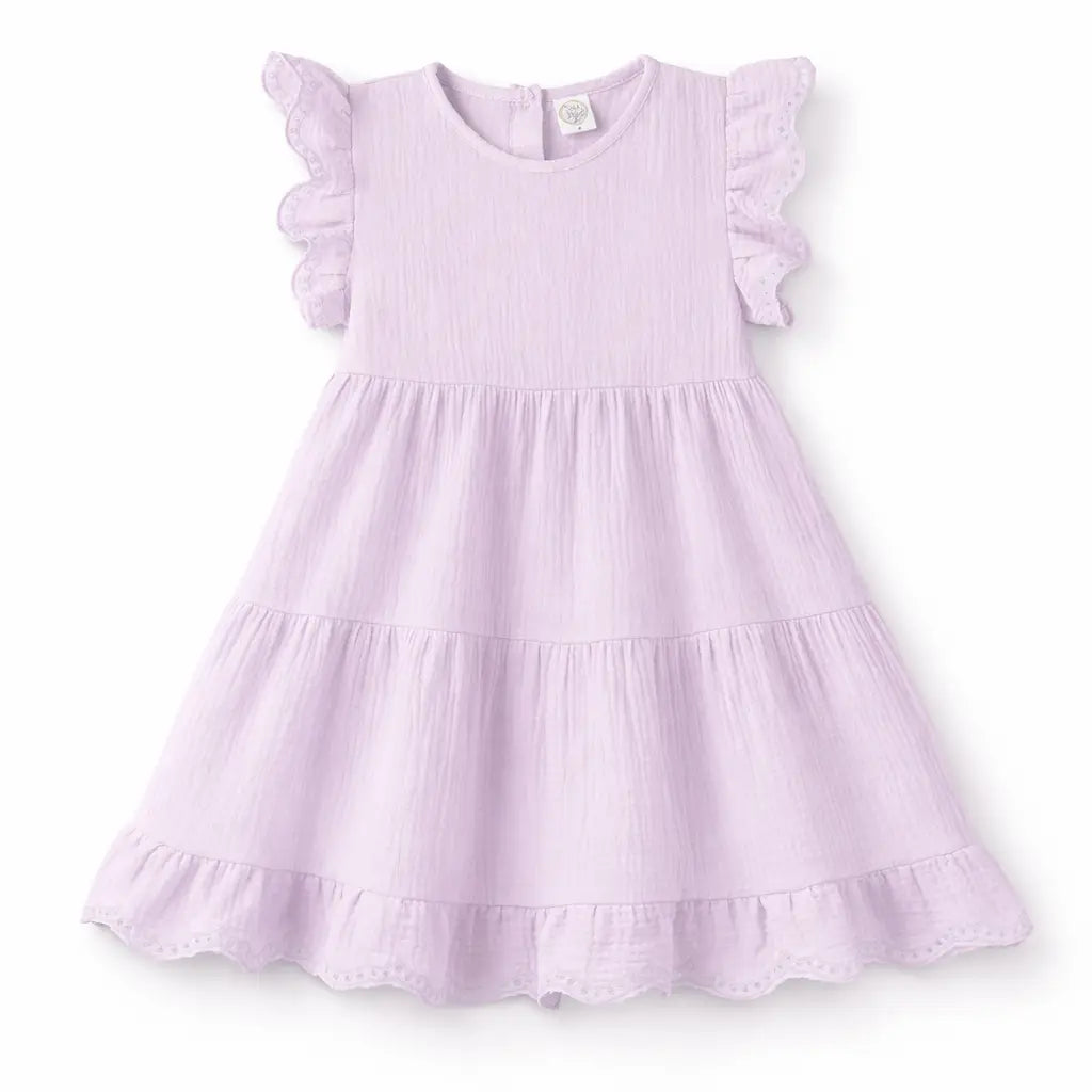 Tesa Babe Lavender Eyelet Flutter Sleeve Gauze Easter Dress - 