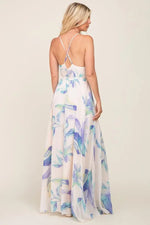 PinkBlush Lavender Feather Printed Chiffon Wrap Front Maxi Dress - 