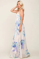 PinkBlush Lavender Feather Printed Chiffon Wrap Front Maxi Dress - 
