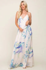 PinkBlush Lavender Feather Printed Chiffon Wrap Front Maxi Dress - 