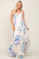 PinkBlush Lavender Feather Printed Chiffon Wrap Front Maxi Dress - 