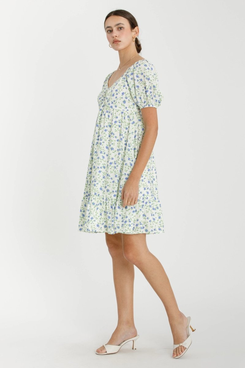 PinkBlush Lavender Floral Babydoll Mini Dress with Lightweight Fabric for Women - 