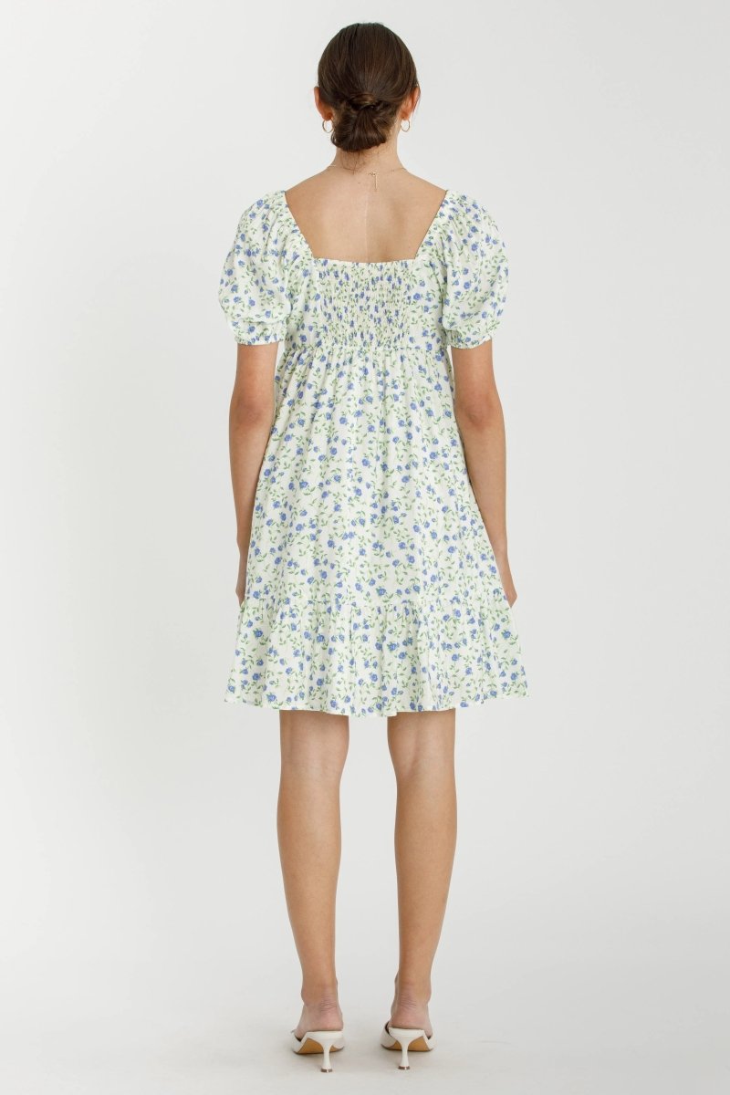 PinkBlush Lavender Floral Babydoll Mini Dress with Lightweight Fabric for Women - 