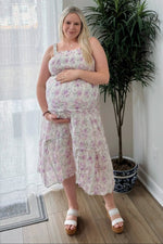 PinkBlush Lavender Floral Maternity Dress with Ruffle Details for Expecting Mothers - 