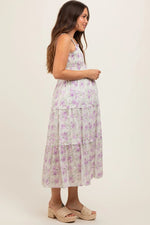 PinkBlush Lavender Floral Maternity Dress with Ruffle Details for Expecting Mothers - 