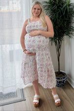 PinkBlush Lavender Floral Maternity Dress with Ruffle Details for Expecting Mothers - 