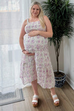 PinkBlush Lavender Floral Maternity Dress with Ruffle Details for Expecting Mothers - 