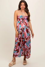 PinkBlush Lavender Floral Satin Maternity Midi Dress for Expecting Mothers - 