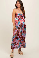 PinkBlush Lavender Floral Satin Maternity Midi Dress for Expecting Mothers - 