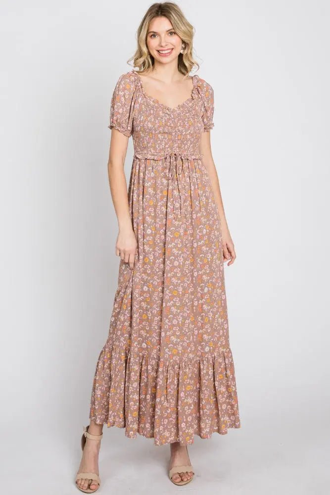 PinkBlush Lavender Floral Sweetheart Neck Off Shoulder Maxi Dress - 