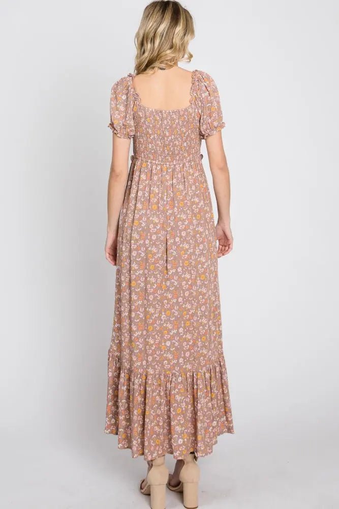 PinkBlush Lavender Floral Sweetheart Neck Off Shoulder Maxi Dress - 