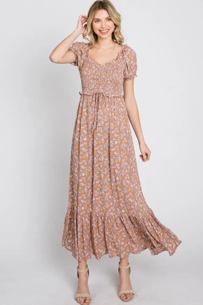 PinkBlush Lavender Floral Sweetheart Neck Off Shoulder Maxi Dress - 