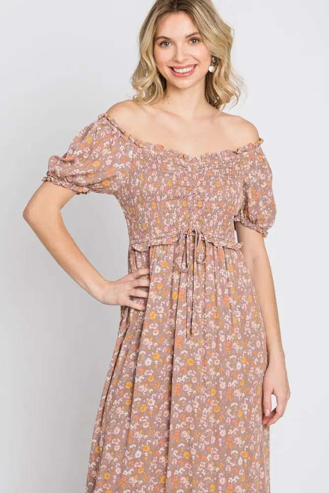 PinkBlush Lavender Floral Sweetheart Neck Off Shoulder Maxi Dress - 