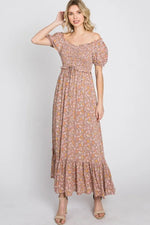PinkBlush Lavender Floral Sweetheart Neck Off Shoulder Maxi Dress - 