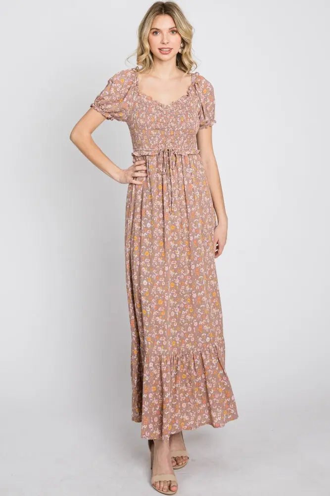 PinkBlush Lavender Floral Sweetheart Neck Off Shoulder Maxi Dress - 